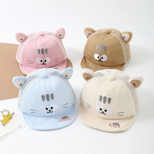 Casquette de baseball d'été pour enfants en maille, chapeau mignon de chat de dessin animé