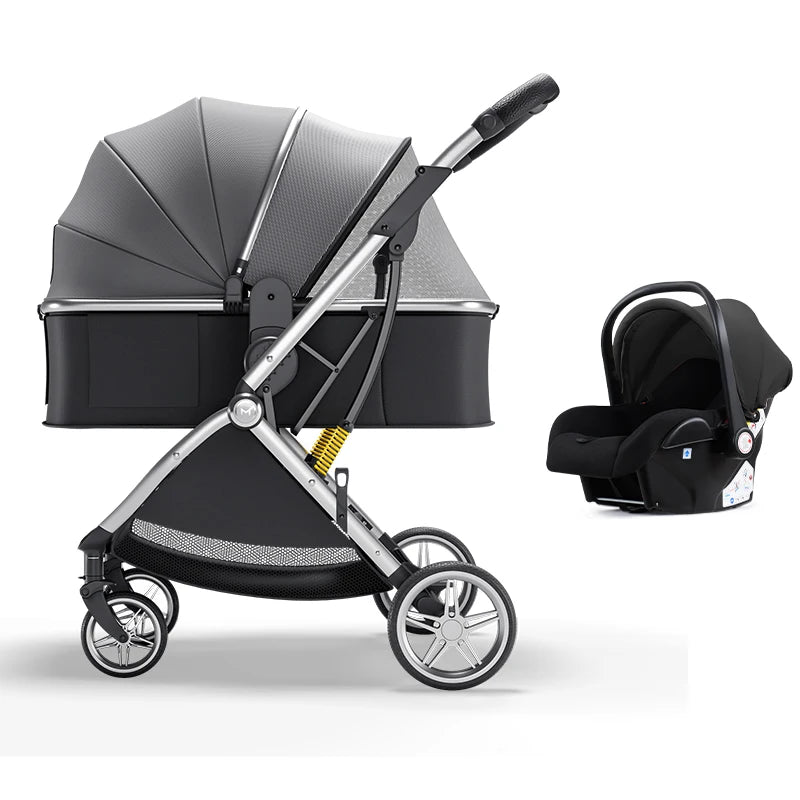 Poussette bébé 3 en 1 de luxe – Position assise et allongée, poussette de voyage portable