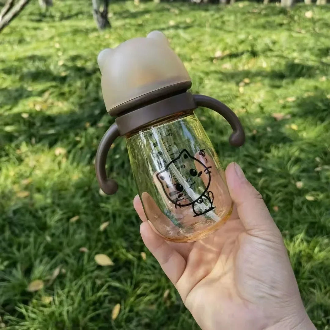 300ml Baby Feeding Bottle – Drop-Proof Wide-Caliber Cup with Straw & Handles