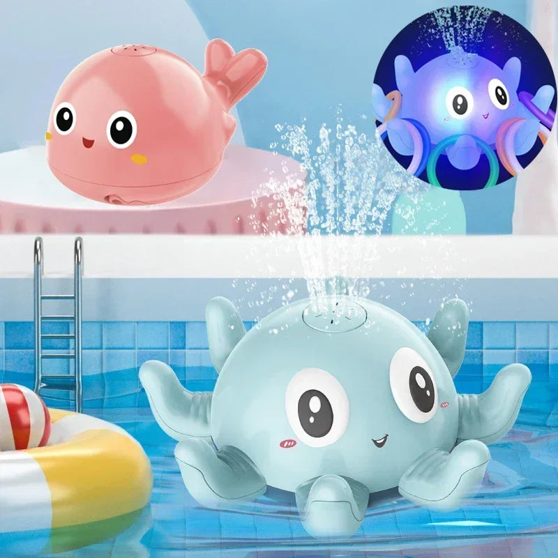 Jouet de bain électrique en forme de baleine – Jet d'eau et lumières LED !