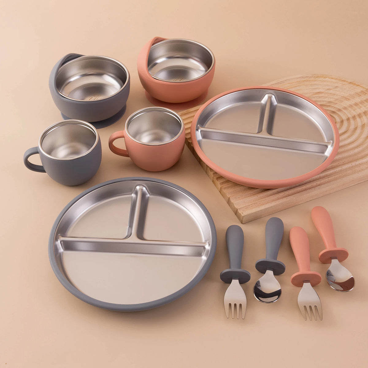 Ensemble repas bébé sans BPA – Assiette, bol, tasse et couverts détachables