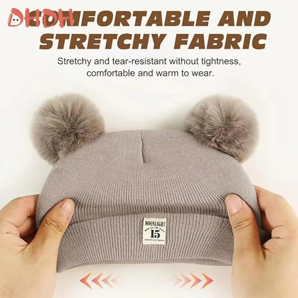 Ensemble d'hiver mignon pour bébé : bonnet et écharpe en laine avec oreilles d'ours.