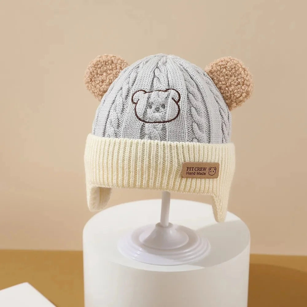 Bonnet tricoté ours mignon – Bonnet d'hiver chaud pour bébé