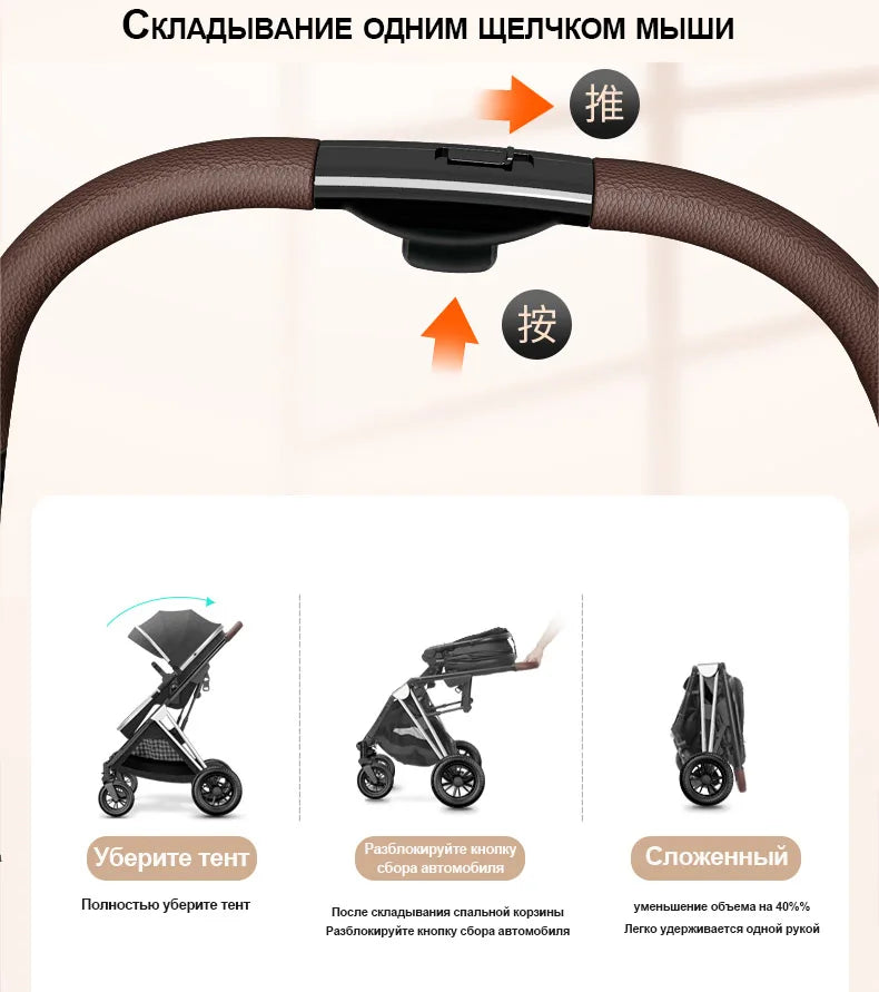 BETSOCCI 2/3-in-1 High Landscape Baby Stroller – Four-Wheel Foldable Trolley
