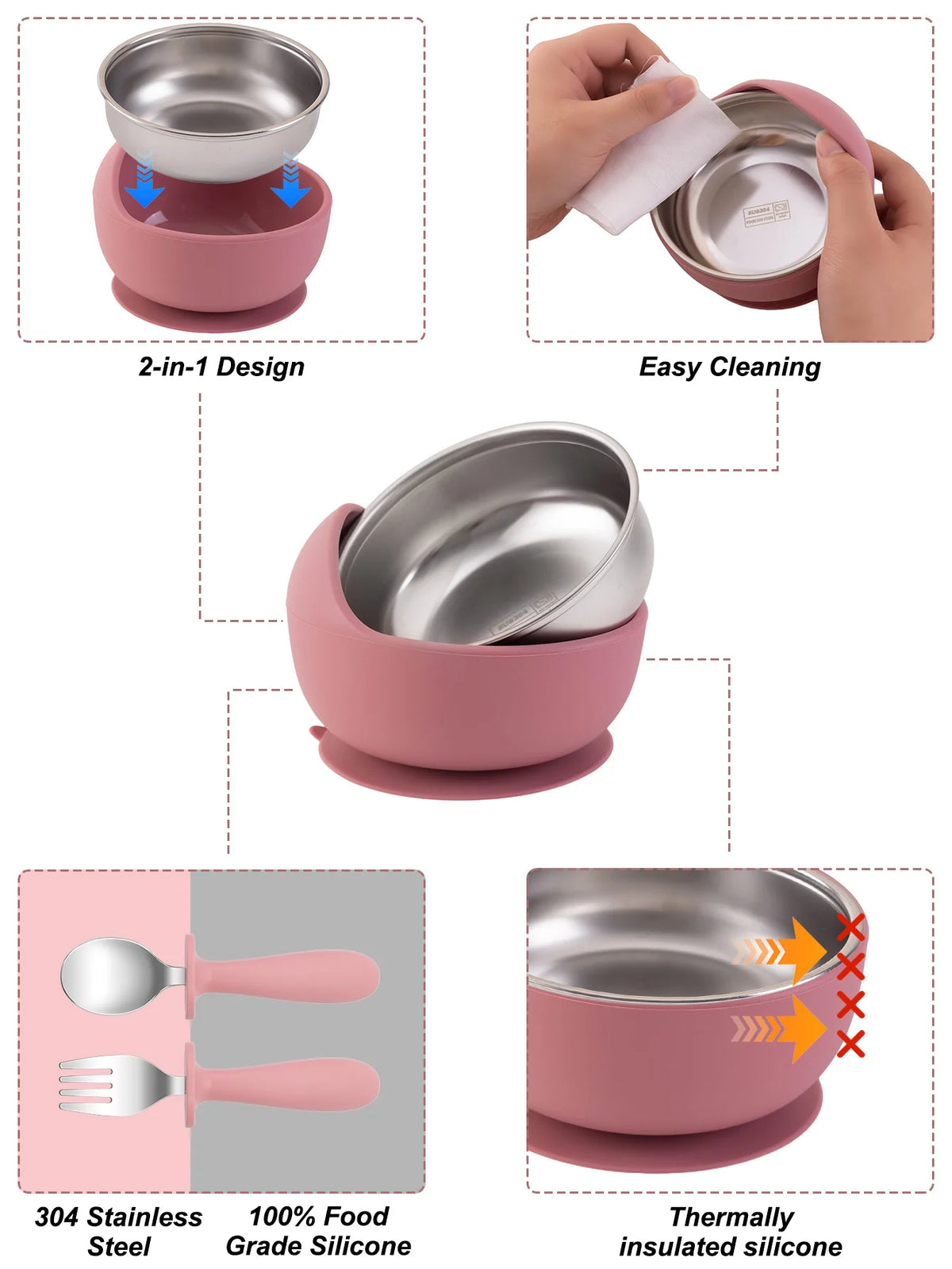 Ensemble d'alimentation pour tout-petits – 3 pièces : bol, cuillère et fourchette pour le sevrage