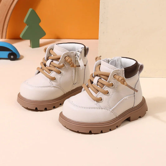 2025 New Autumn Baby Shoes Leather Boys Ankle Boots Soft Sole Zip Side Fashion Toddler Kids Girls Boots 15-25