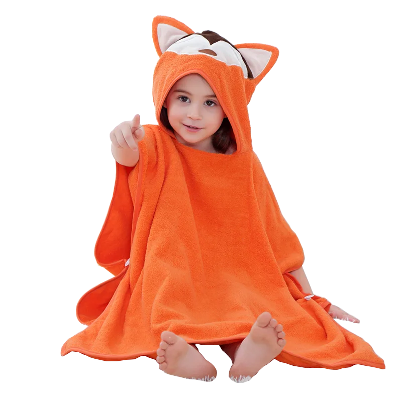 Serviette de bain à capuche pour enfants MICHLEY Fox – Peignoir poncho en coton (2–6 ans)