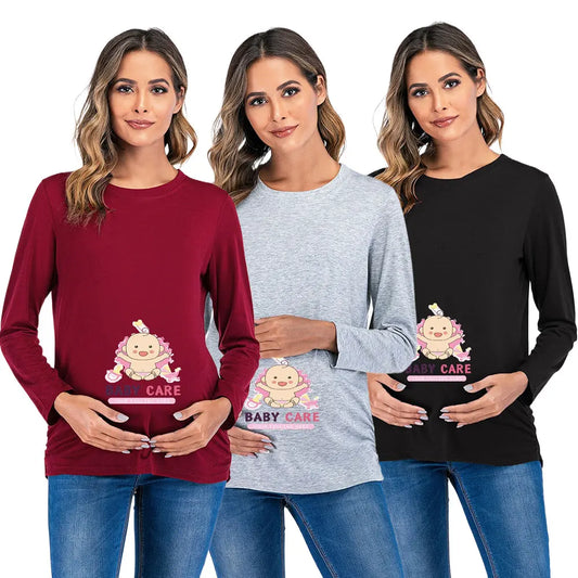 New Maternity Long-Sleeve Tee – Casual Solid Pregnancy Top