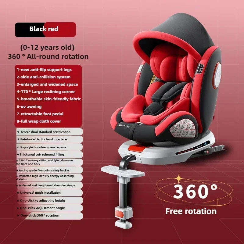 Siège auto bébé pivotant à 360° avec fixation ISOFIX et support