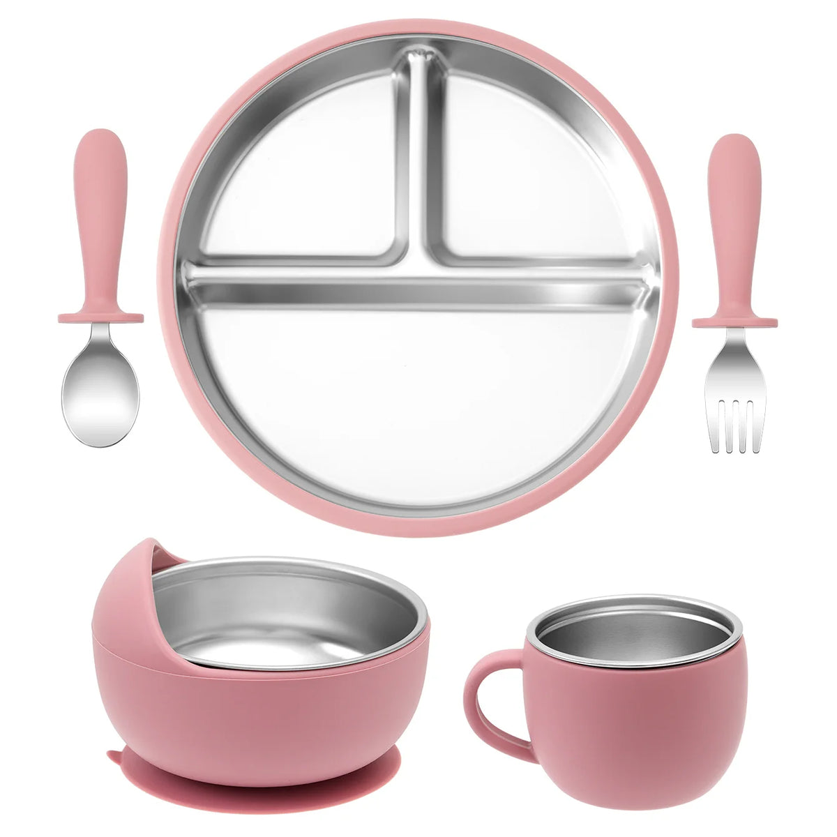 Ensemble repas bébé sans BPA – Assiette, bol, tasse et couverts détachables