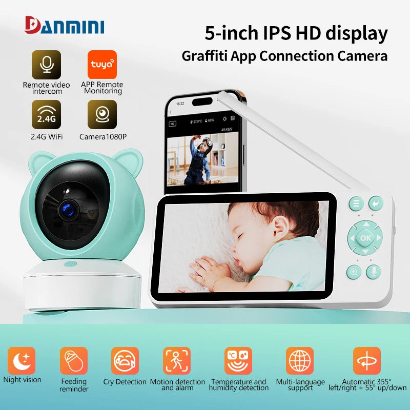 DANMINI 5" 2K WiFi Baby Monitor with Remote Control