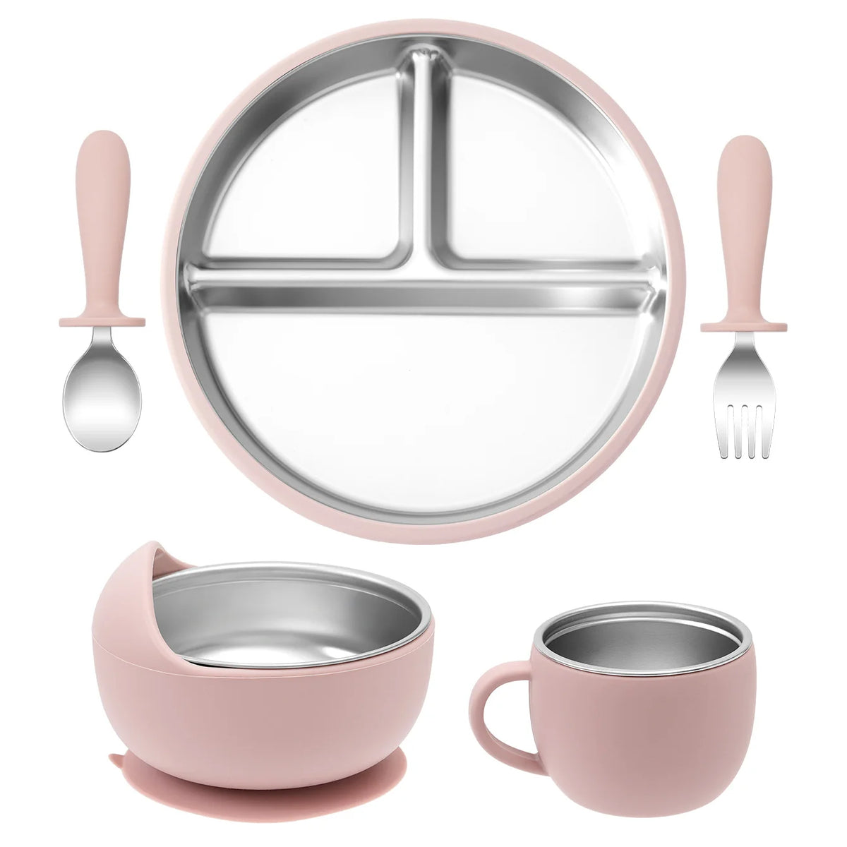 Ensemble repas bébé sans BPA – Assiette, bol, tasse et couverts détachables