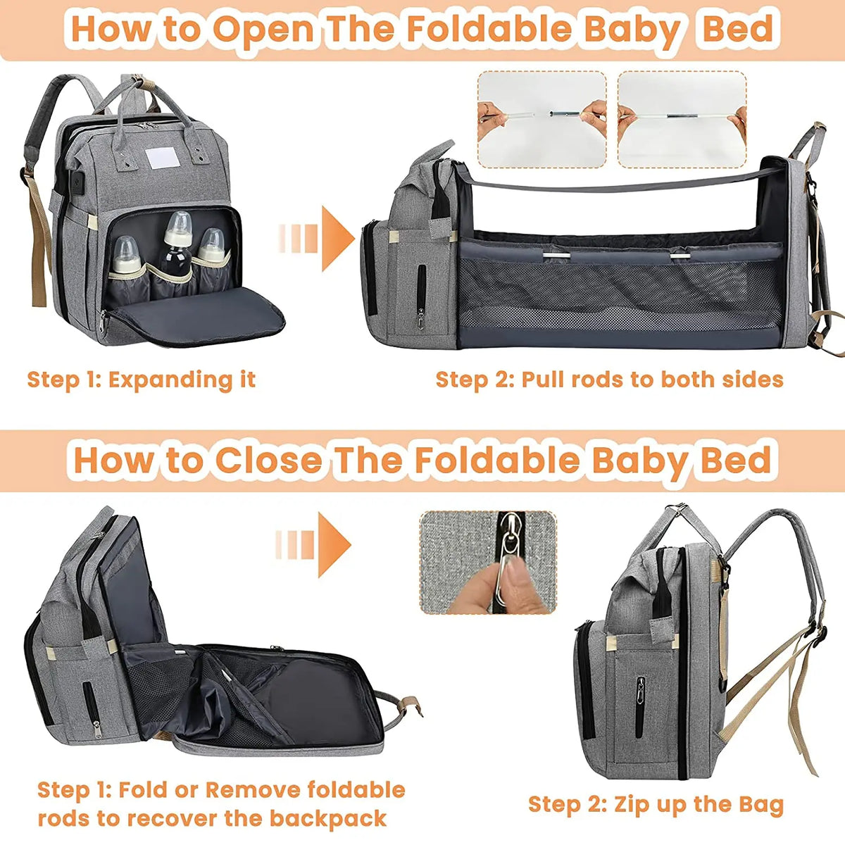Sac à main tendance pour maman avec lit bébé pliable