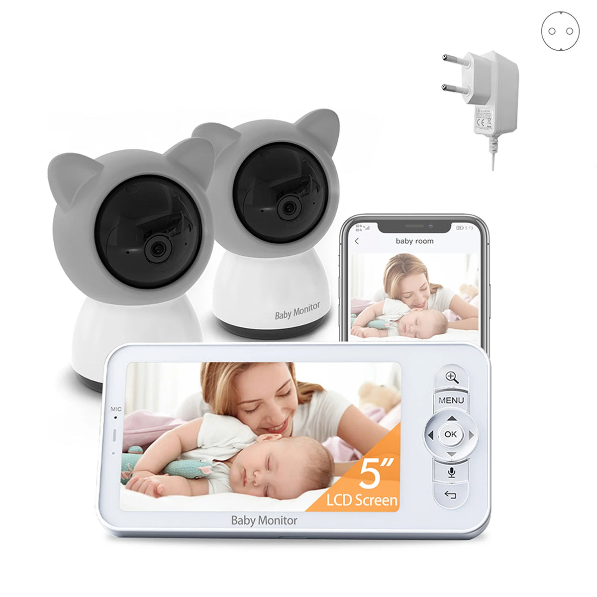 Babystar LCD Baby Monitor 5″ Split Screen Dual Camera