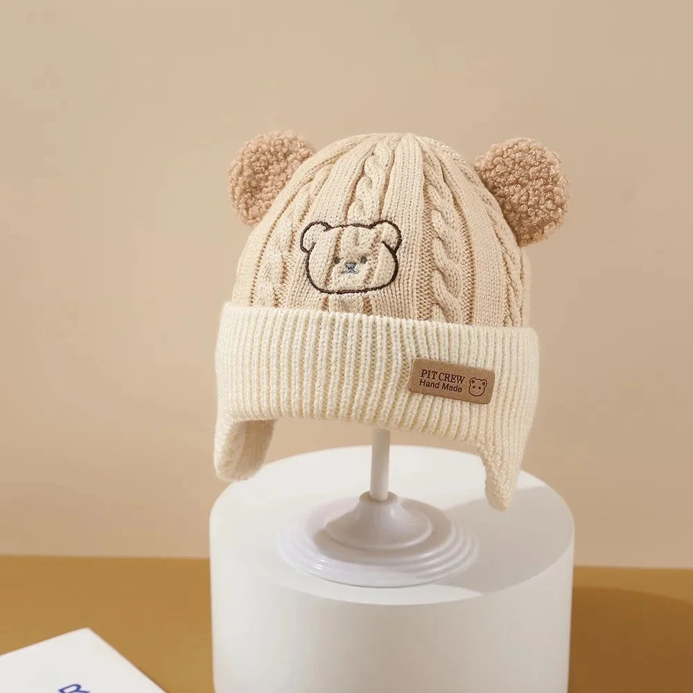 Bonnet tricoté ours mignon – Bonnet d'hiver chaud pour bébé