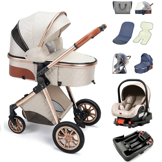 Poussette 3 en 1 à profil haut avec siège auto et fixation ISOFIX