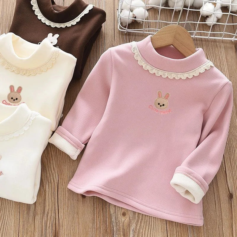 Velvet Kids T-Shirt with Rabbit Embroidery