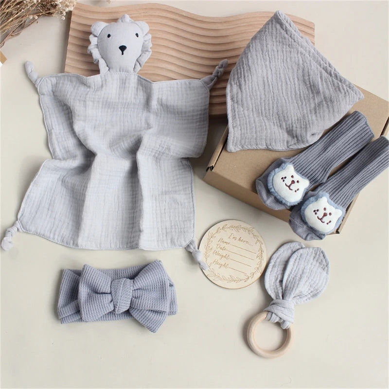 Newborn Baby Gift Set – Soft Cotton Towel, Rabbit Cuddle, Socks & Brush