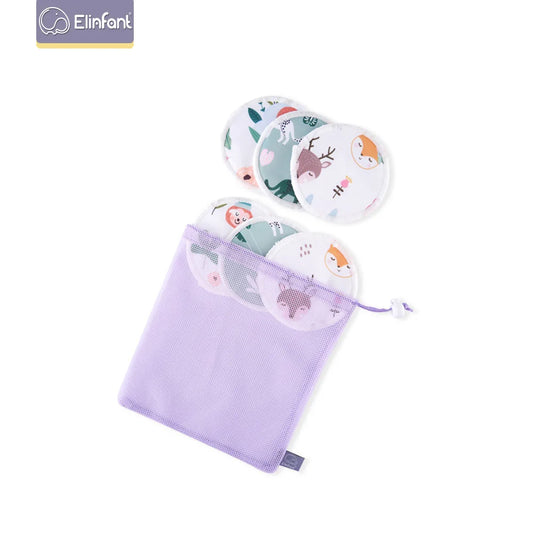 Elinfant Reusable Bamboo Breast Pads – 6pcs Washable Nursing Set with Bag