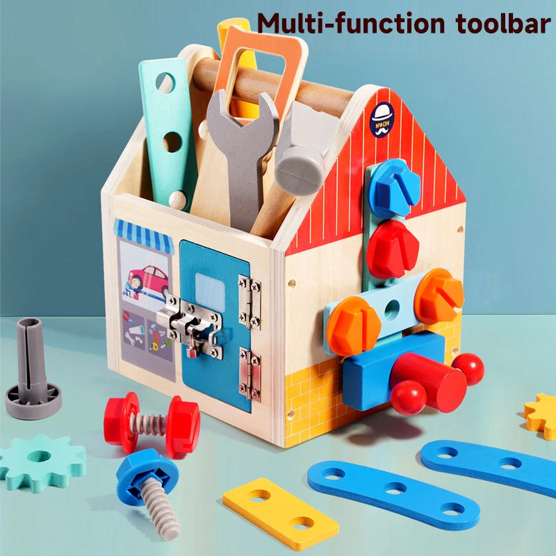 Maison d'activités en bois Montessori – Jouet de motricité fine et d'outils pour enfants