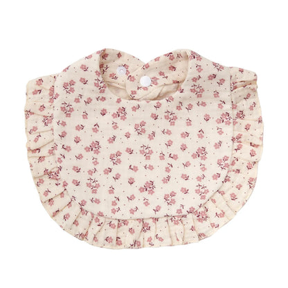 Bavoir bébé en coton à volants imprimé fleurs – Ajustable et doux