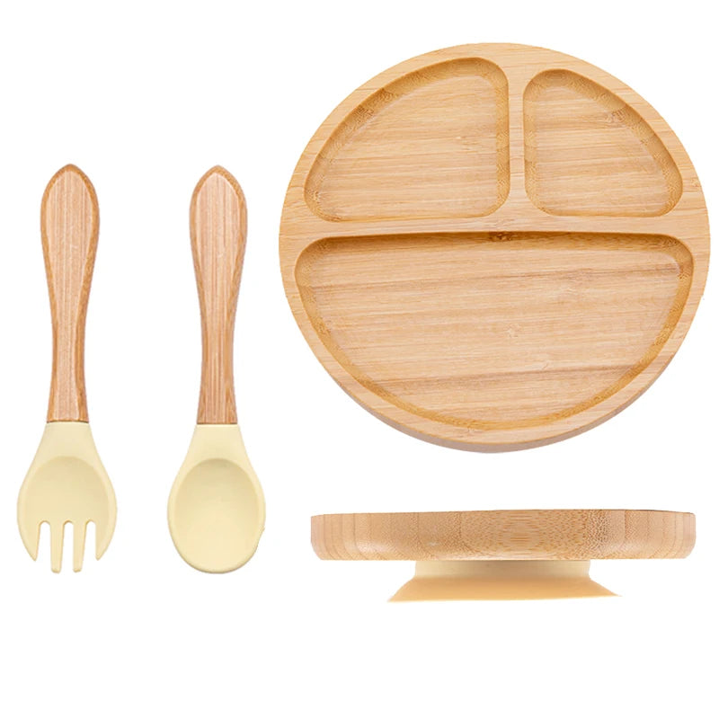 Baby Dinnerware – 3PCS Bamboo Plate & Suction Tableware