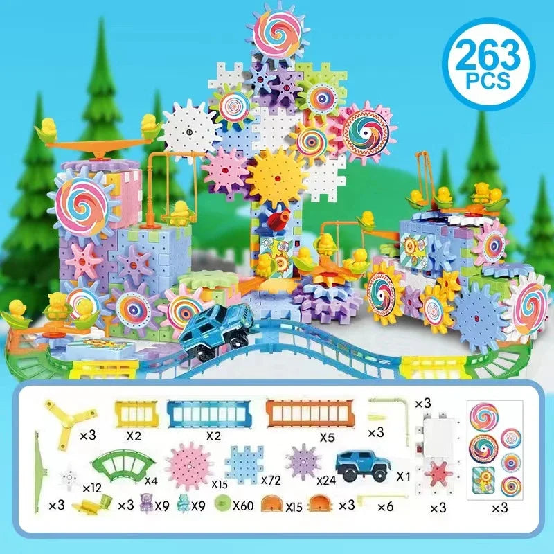 Kit de construction d'engrenages électriques éducatif pour enfants