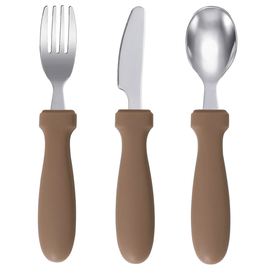 Ensemble d'alimentation pour bébé – Assiette, cuillère et fourchette en silicone
