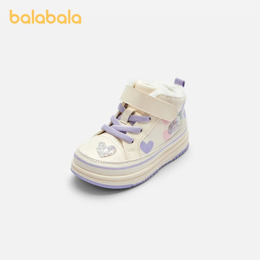 Balabala Baby Walking Shoes Baby Boys Girls High-top Board Shoes Plus Velvet 2024 New Winter Shoes Baby Shoes Kids Shoes