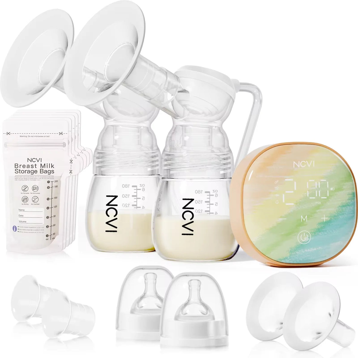 Tire-lait électrique double NCVI, écran LED, 10 sachets de conservation du lait maternel
