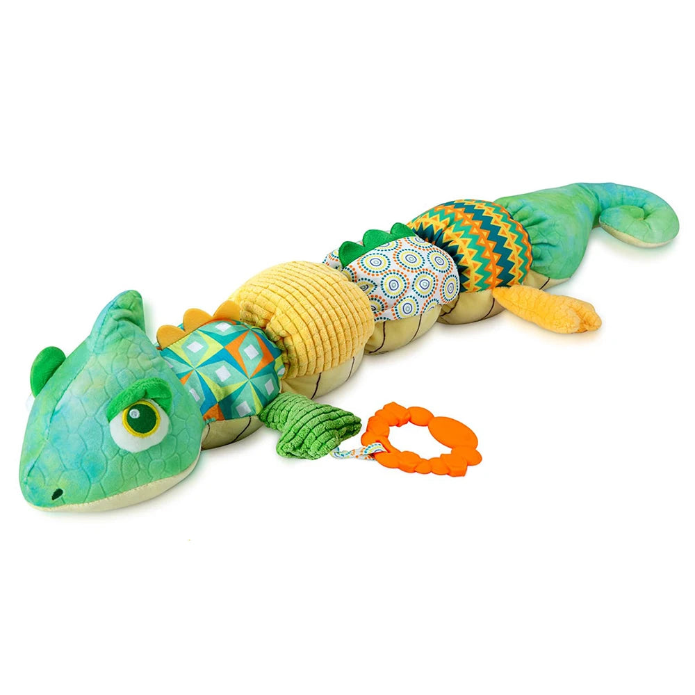 Peluche musicale pour bébé avec anneau de dentition à clochette.