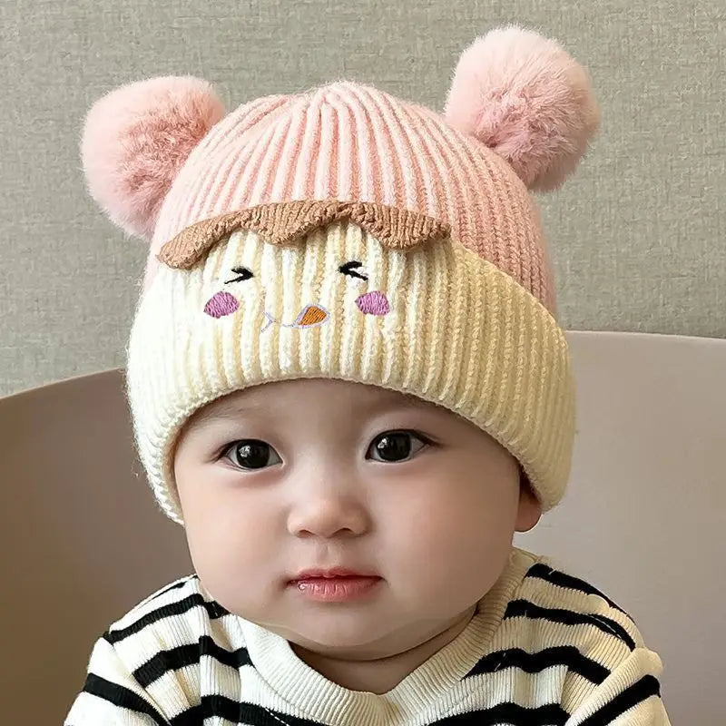 Adorable bonnet bébé en tricot coréen – Bonnet chaud et coupe-vent avec cache-oreilles