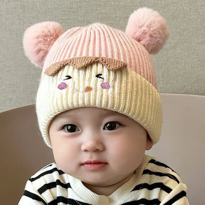 Adorable bonnet bébé en tricot coréen – Bonnet chaud et coupe-vent avec cache-oreilles