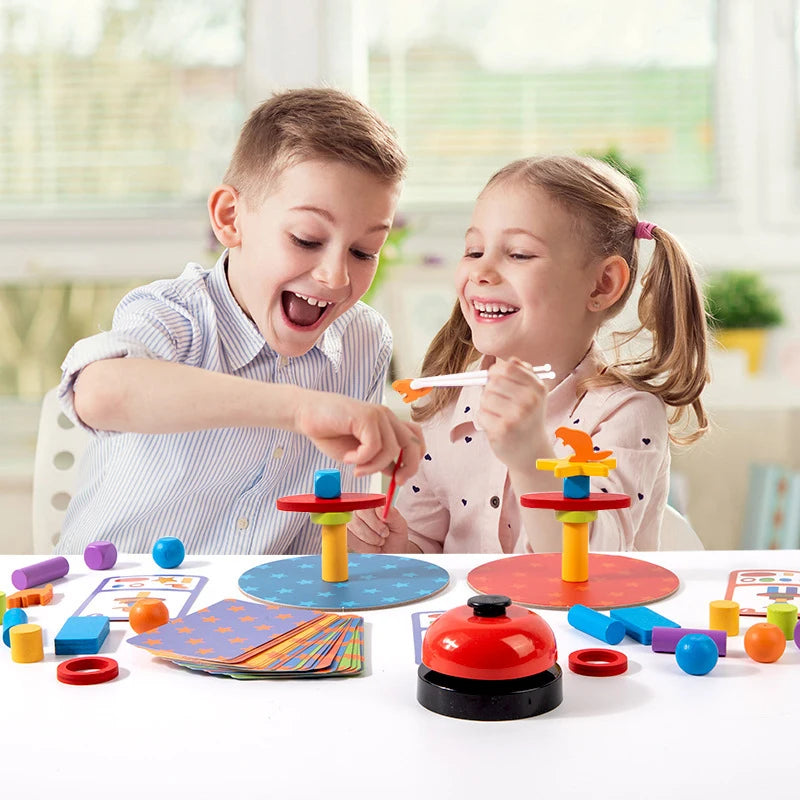 Montessori Wooden Stacking & Sorting Blocks – Balance & Shape Challenge Toy