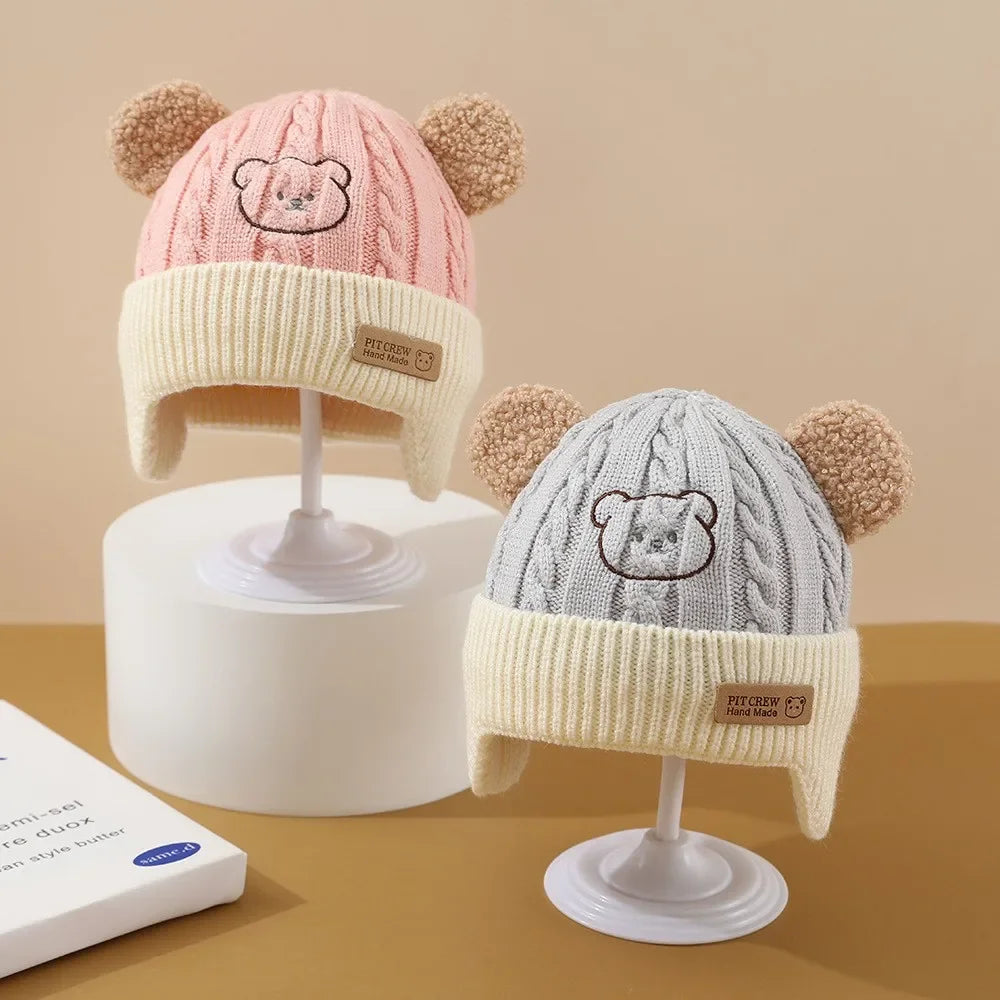 Bonnet tricoté ours mignon – Bonnet d'hiver chaud pour bébé