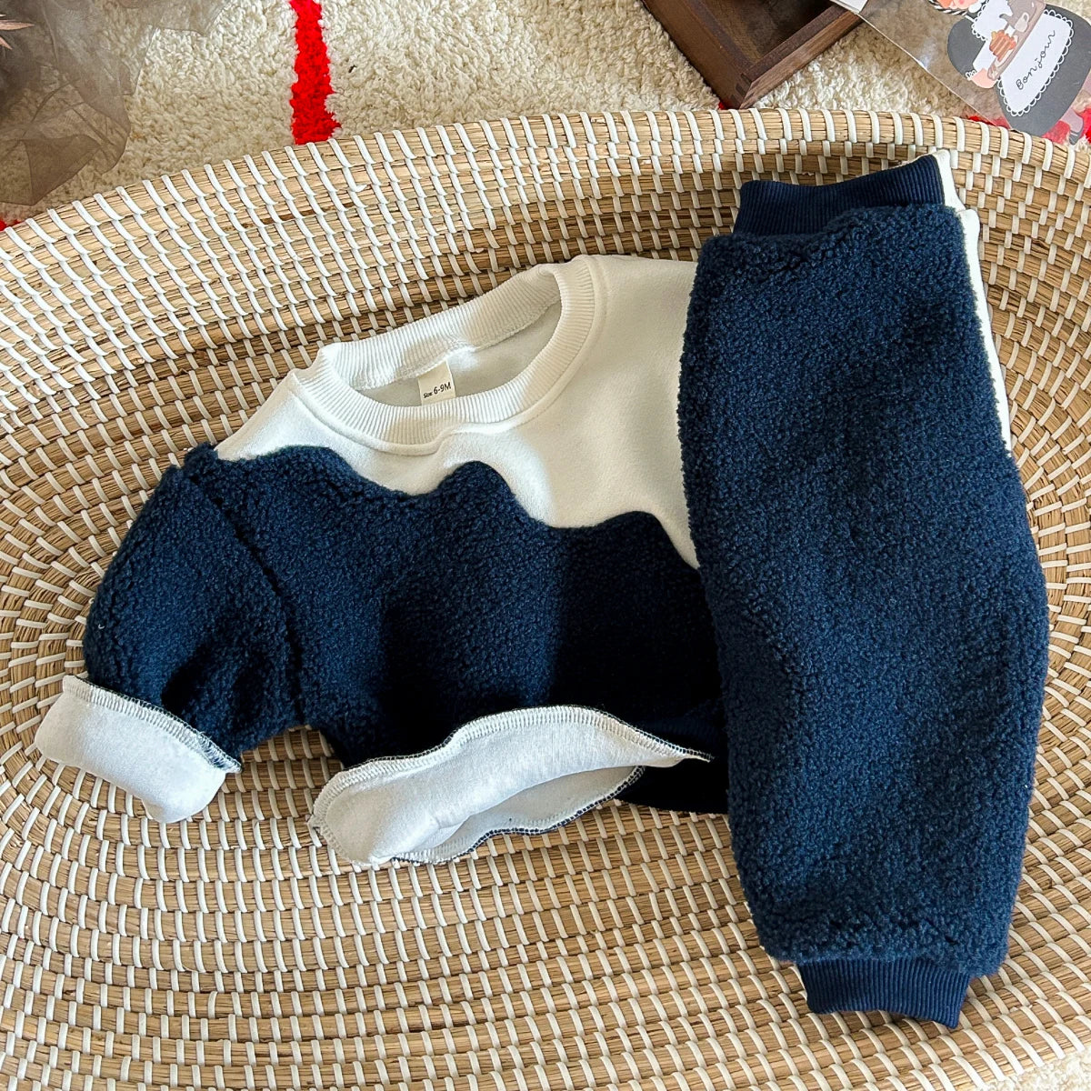 Ensemble d'hiver 2 pièces pour bébé garçon – Haut et pantalon en polaire bleu et blanc, 0-3 ans