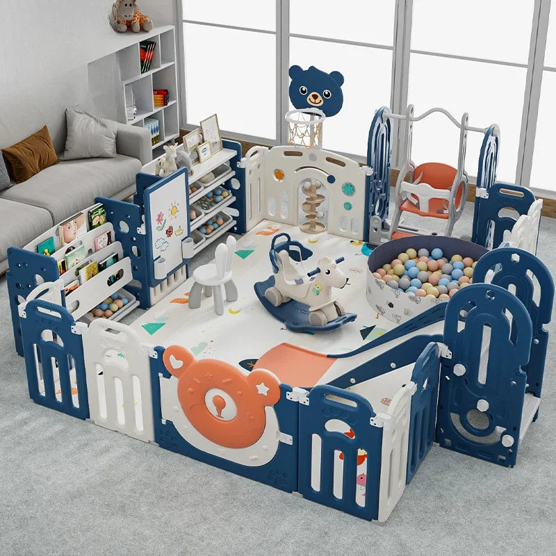 Foldable Baby Playpen – Safe Indoor Plastic Fence with Gate