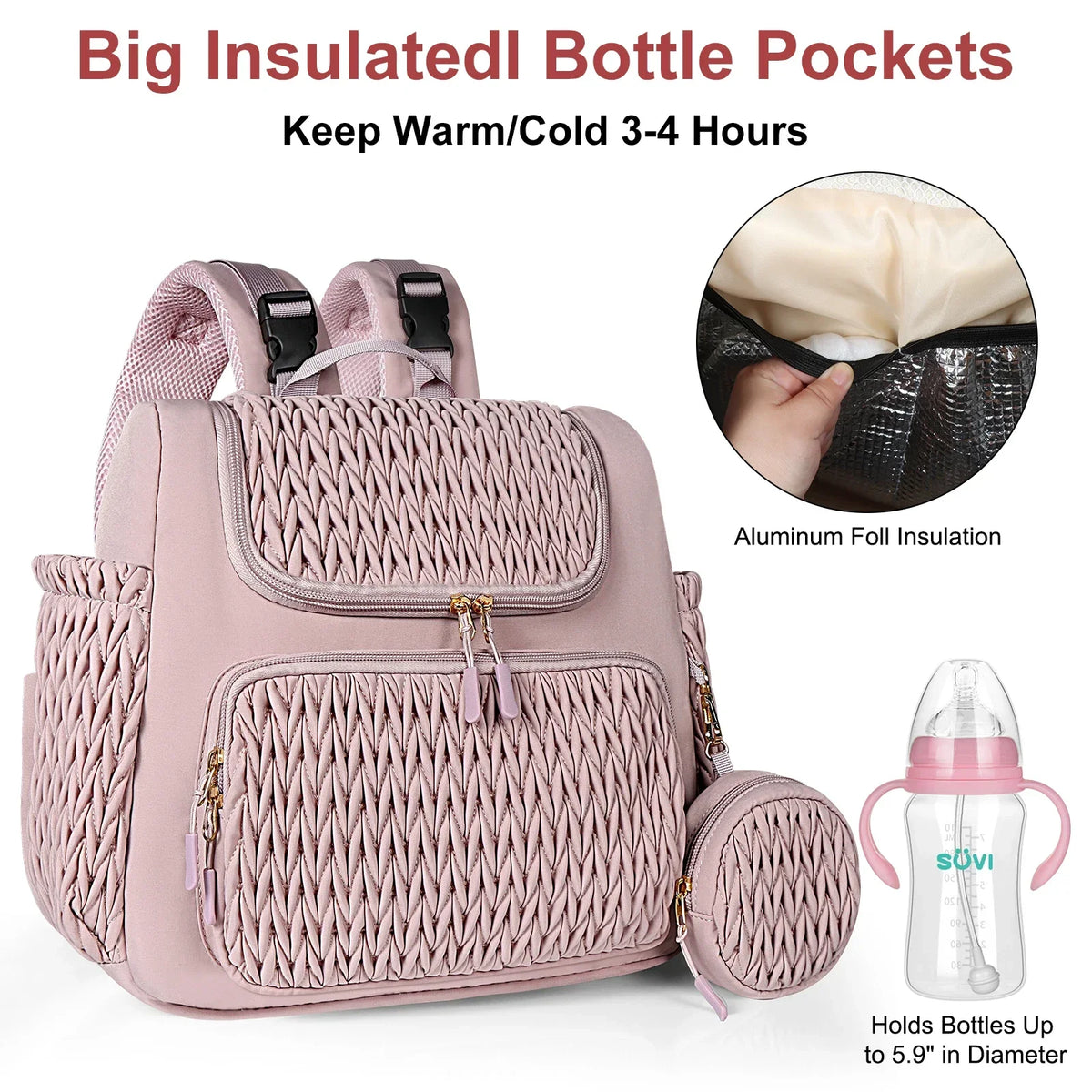 Sac à dos à langer Mauve Mist – Sac à langer avec matelas à langer et sangles pour poussette