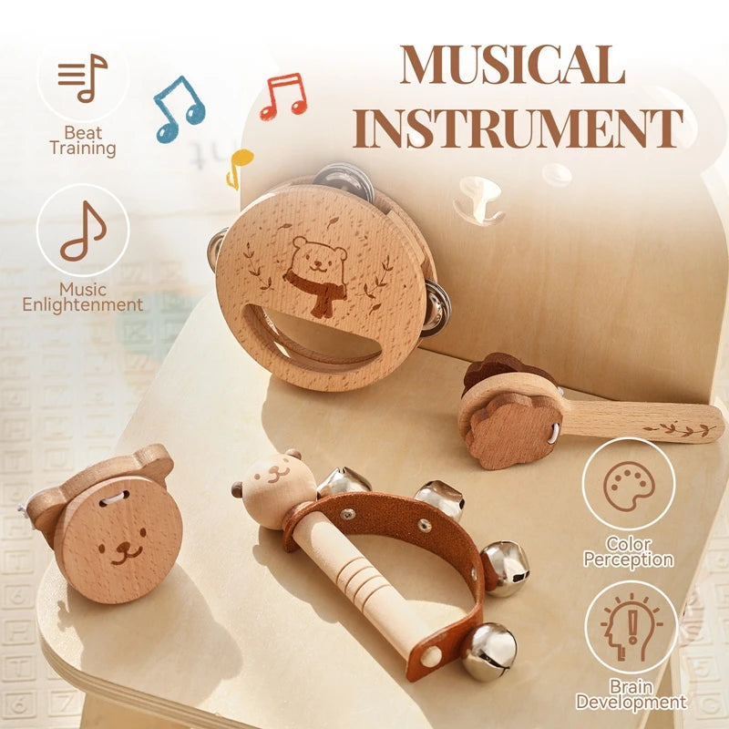 Wooden Bear Musical Toy Set – Fun for Newborns!