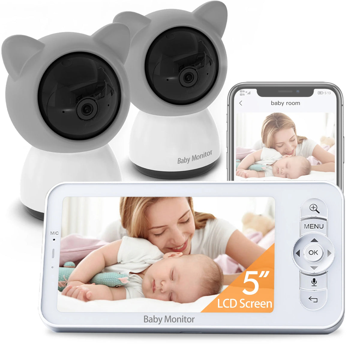 Babystar LCD Baby Monitor 5″ Split Screen Dual Camera
