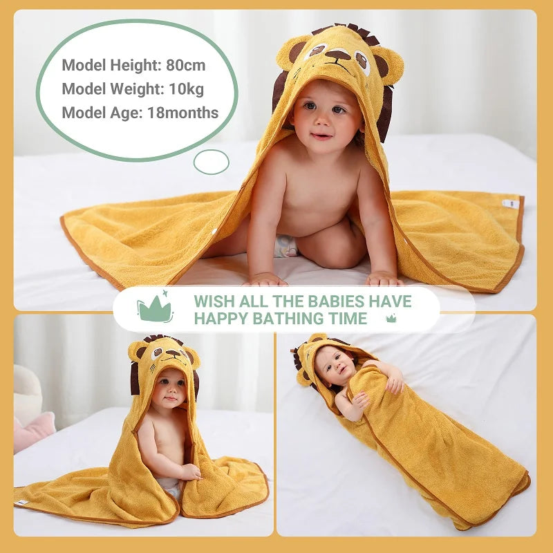 Serviette de bain à capuche Lion mignon – Peignoir de bain doux en bambou pour enfants