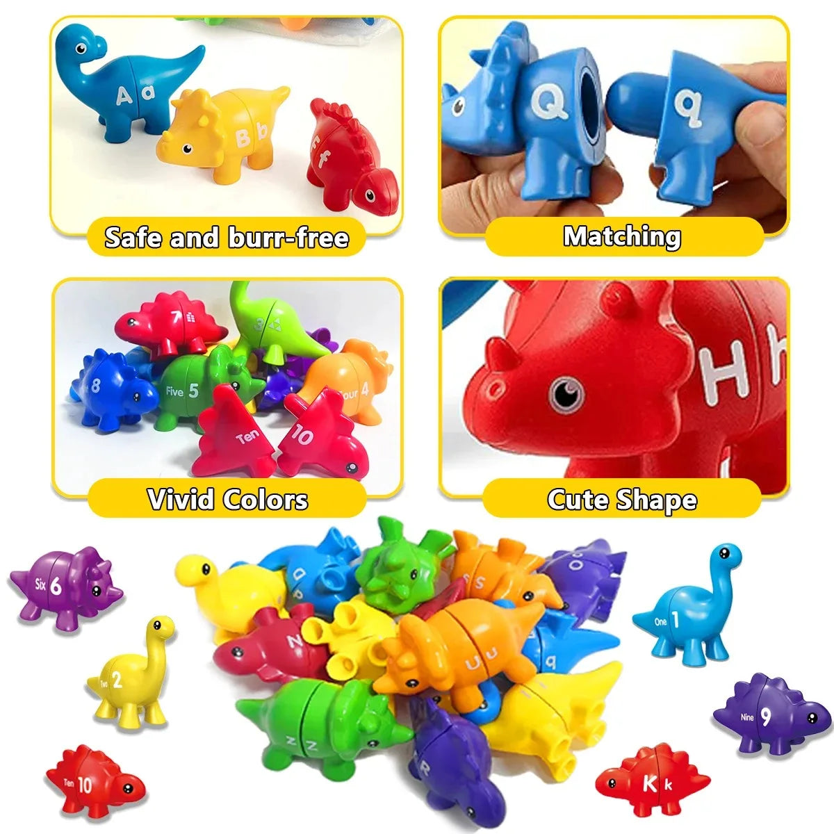 Jeu d'association de dinosaures Montessori ABC – Lettres majuscules et minuscules