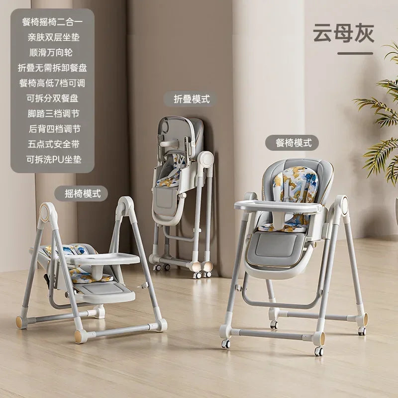 Chaise haute multifonctionnelle pour l'alimentation et le bercement des bébés