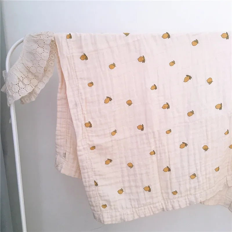 Couverture d'emmaillotage en coton à imprimé floral - Couverture en mousseline pour bébé, en tissu froissé, pour nouveau-né, utilisable comme housse de poussette