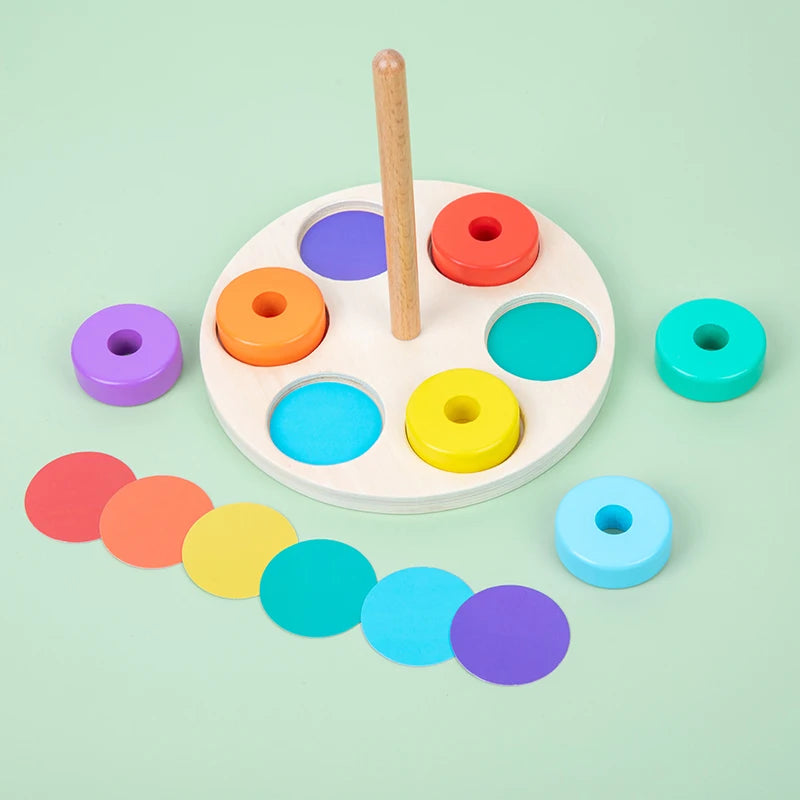 Tour d'anneaux empilables arc-en-ciel Montessori – Jouet éducatif en bois pour bébé