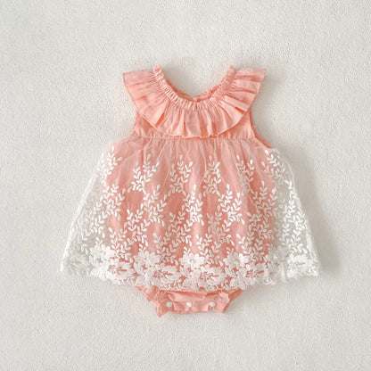 Combinaison d'été pour bébé fille – Ensemble style princesse à bretelles en fil doux