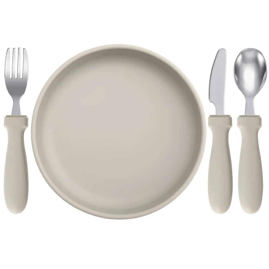 Ensemble d'alimentation pour bébé – Assiette, cuillère et fourchette en silicone