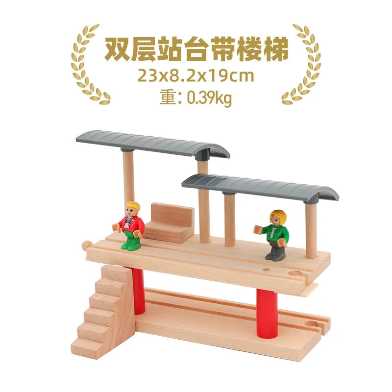 Wooden Train Track Set – Racing, Bridges & Tunnel Accessories Toy