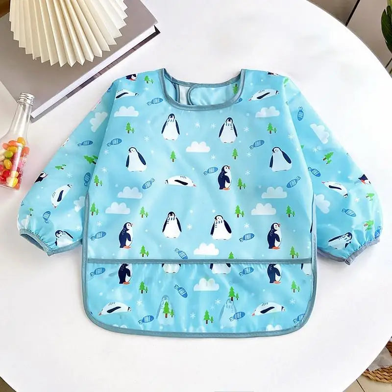 Cute Cartoon Waterproof Long-Sleeve Baby Feeding Bib (0–3Y)