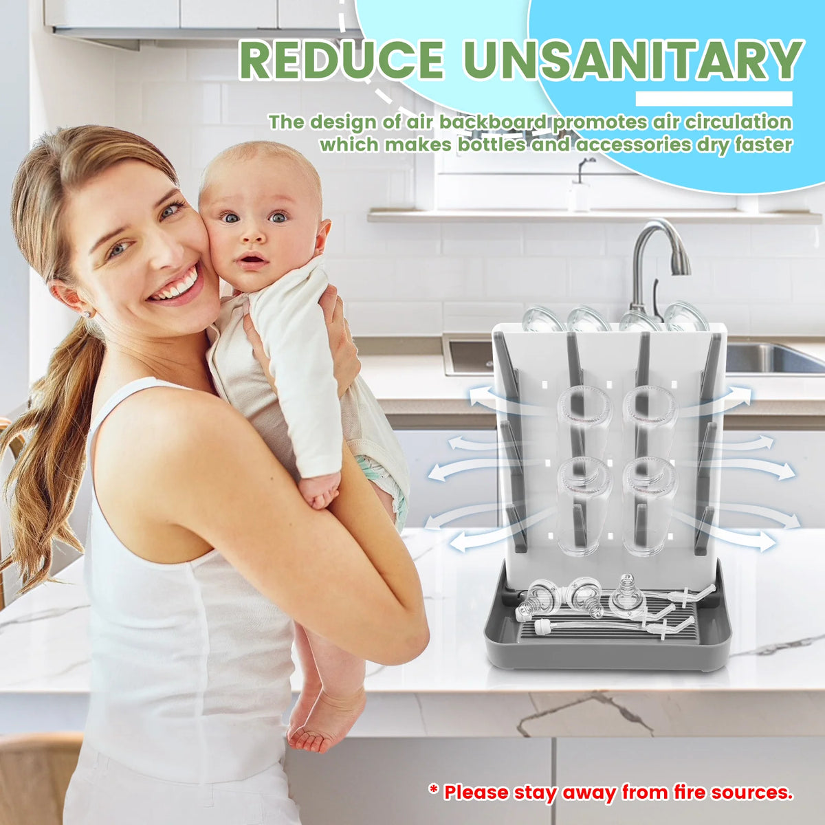 Baby Bottle Holder & Drainer – Bottle Drying Rack with Drip Tray